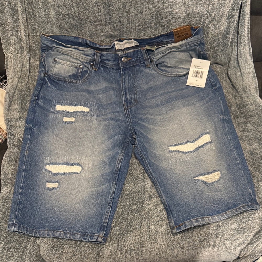 Men's Aknowledge Light Blue Distressed Denim Shorts